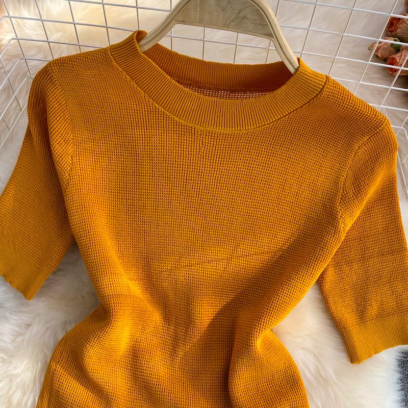 Fashion Suit Women's Summer Style Stand-Up Collar Short Knitted Top Gentle Wind Pleated Skirt Two-Piece Set