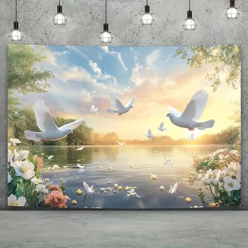 2D White Dove Lake Backdrop Wedding & Baptism Photography Background