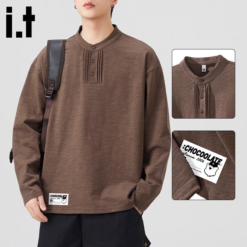 :CHOCOOLATEit Men s American Trendy Henry Collar Long Sleeve T-Shirt L