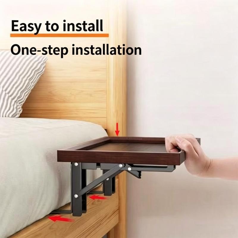 Small Room Bed Shelf Tray with Slip Under Mattress Fit, Raised Lip Wood Top, and Fold-Up Form for Sofa Side Use