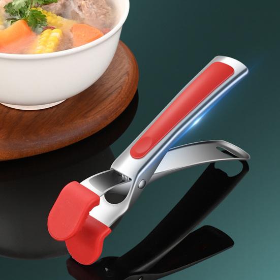 Verbrühschutz-Clip Edelstahl Küchenzange Ergonomischer Griff Anti-Rutsch-Silikonklemme Heißplatten Schüsseln Kochgeschirr Handhabungsclip Kochwerkzeug