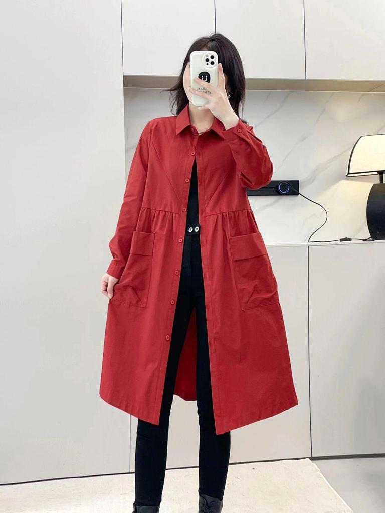 Solid Color Mid-Length Trench Coat - Spring/Autumn Korean Fashion Loose Fit Outerwear