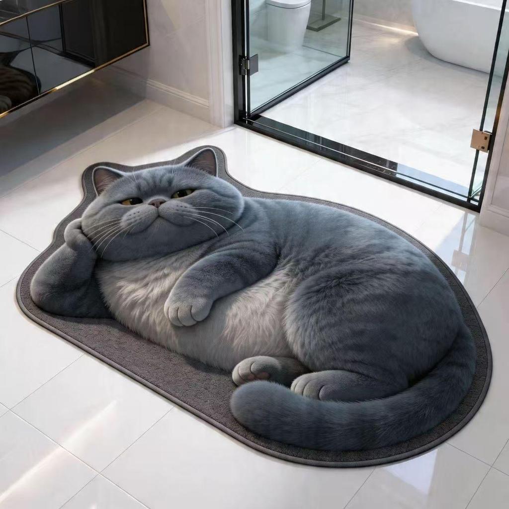 3D Cat Bathroom Mat: Quick-Dry, Water-Absorbent Diatomaceous Mud Mat with Stereoscopic Effect