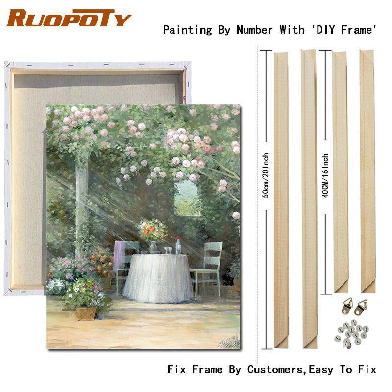 RUOPOTY DIY Frame Oil Painting By Numbers Window Scenery Acrylic On Canvas Wall Art Picture By Numbers Flower For Living Room