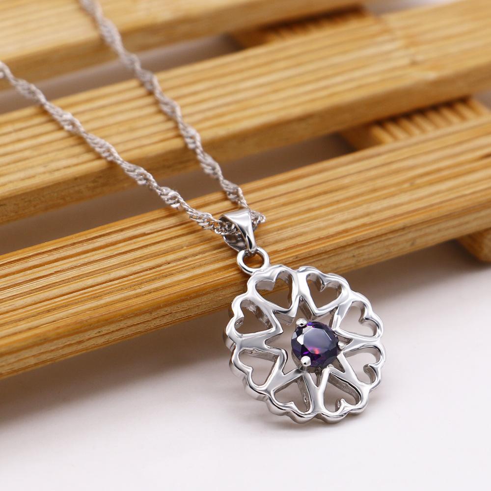 Diy Wish Platinum Plated Necklace Women'S Clavicle Chain Heart Flower Pendant