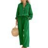 Fashion Women's Color Set, Women's Imitation Cotton And Linen Loose Long Sleeved Top Set, Women's