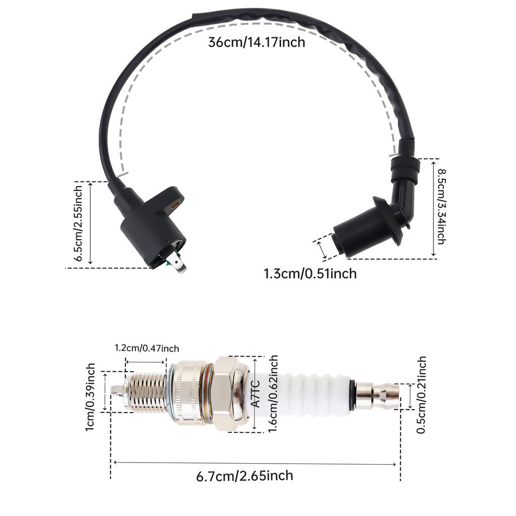 Motorcycle Ignition Coil, Suitable for GY6 50cc 150cc 125cc 110cc 90CC 80CC, ATV Light Motorcycle Go Kart Pit Mud Car, with A7TC Spark Plug