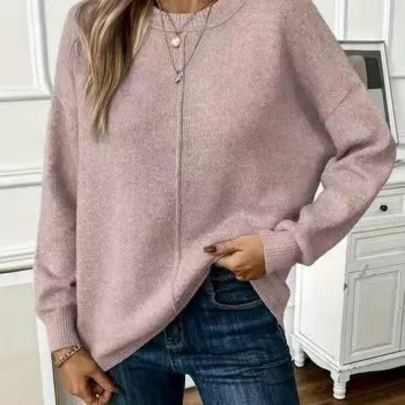 Herbst Winter Einfarbig Locker Lässig Pullover Damen Einfach Alleskönner Unterteil Strickpullover Top