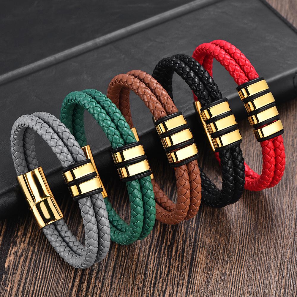Mens Black Leather Braided Bracelet DIY Cuff Personalized Handmade Jewelry Trendy Accessory