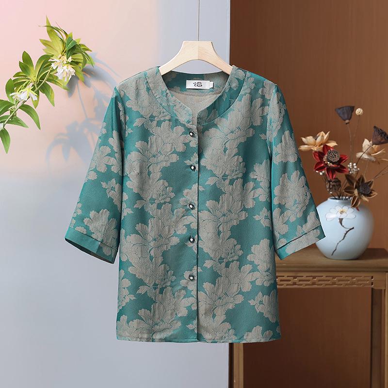 

Spring Seven-Sleeve Shirt for Middle-aged and Elderly Women XXL 105-120 Jin