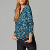 Women's Vintage Style Flower Print V Neck Long Sleeve Cotton Shirt Blouse Top