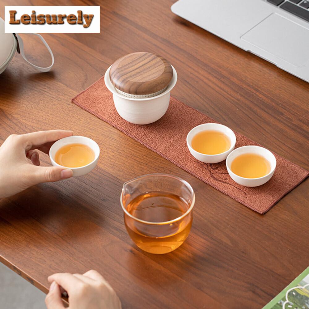 Creative Flying Saucer Travel Tea Set Kit Japanese 1 Pot 3 Cups Tea Maker Picnic Camping Portable Tote Bag Accessories Gift