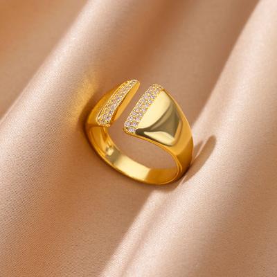 Chunky Cubic Zircon Open Rings For Women Stainless Steel Gold Color Ring Luxury Jewelry Gift Anillos Mujer