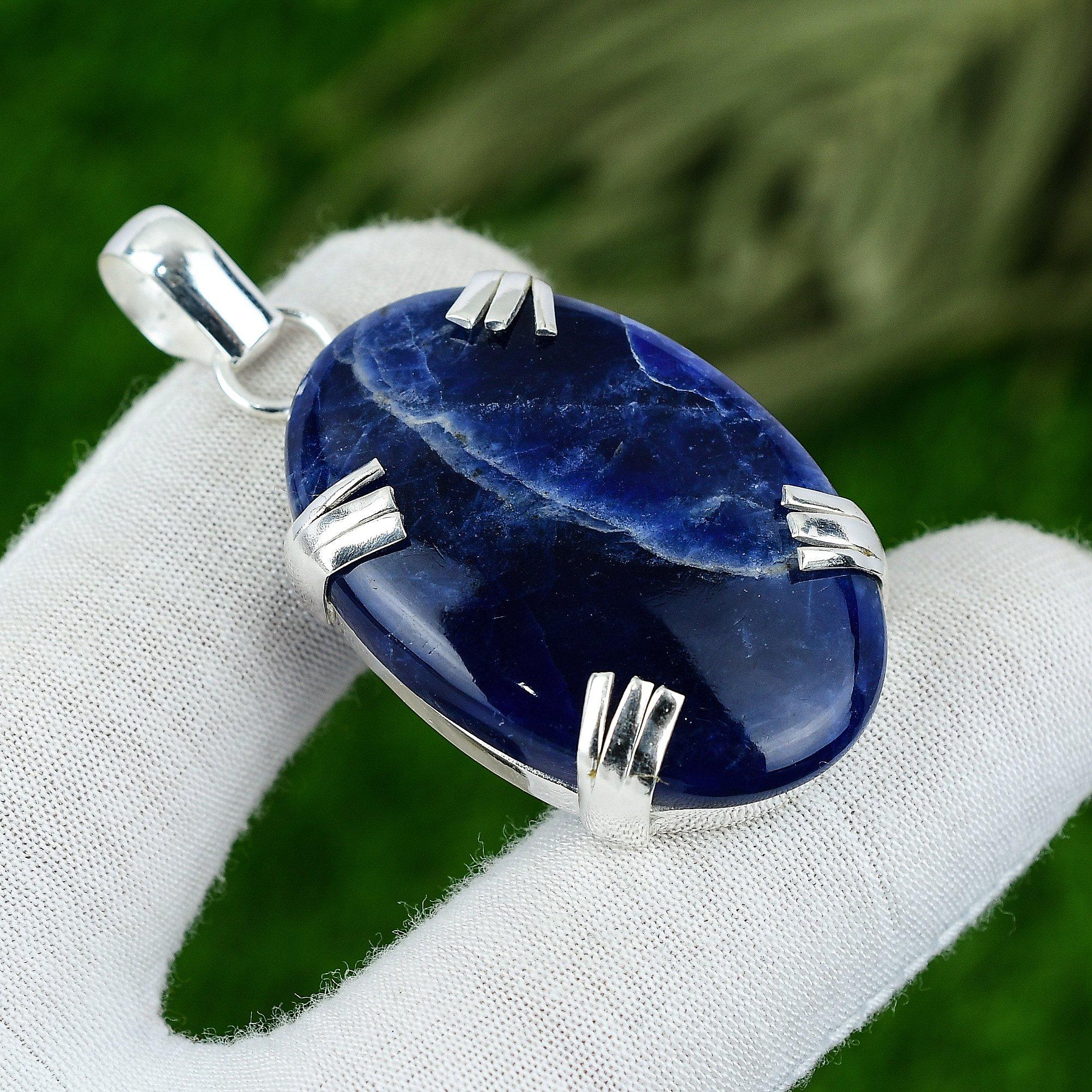 

Подарок на годовщину для нее Подвеска из натурального содалита из стерлингового серебра 925 пробы