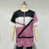 Summer Striped Printed  Plus Size T Shirt Women Vintage Short Sleeve Zipper V-neck Casual T-shirt Woman Loose Office Lady Basic Tee Tops 25118