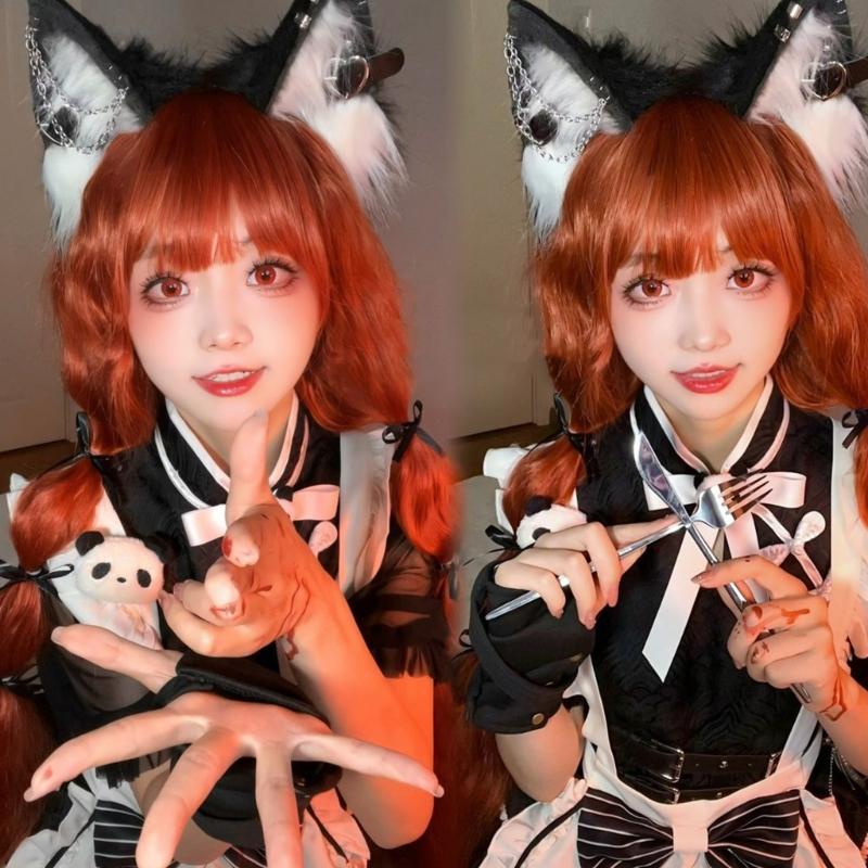 Anime Theme Gatherings Cat Ear Headband with Alloy Earring Movie Enthusiasts Plush Wolf Headband for Teenagers Adult