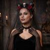 Women's Halloween Gothic Witch Party Costume Set with Rose Headpiece, Headband, Gloves and Necklace