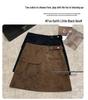 Plus Size Women's Brown Suede A-line High Waist Short Skirt for Spring & Autumn