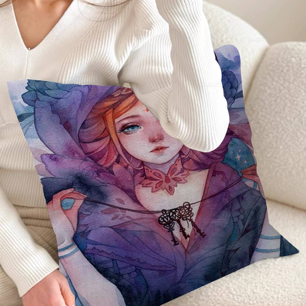 Cartoon Girl Flower Paint Pillow Anime Pillow Sofa Bed Head Pillow Cover Cushion Cover 45x45 Cm Fashion