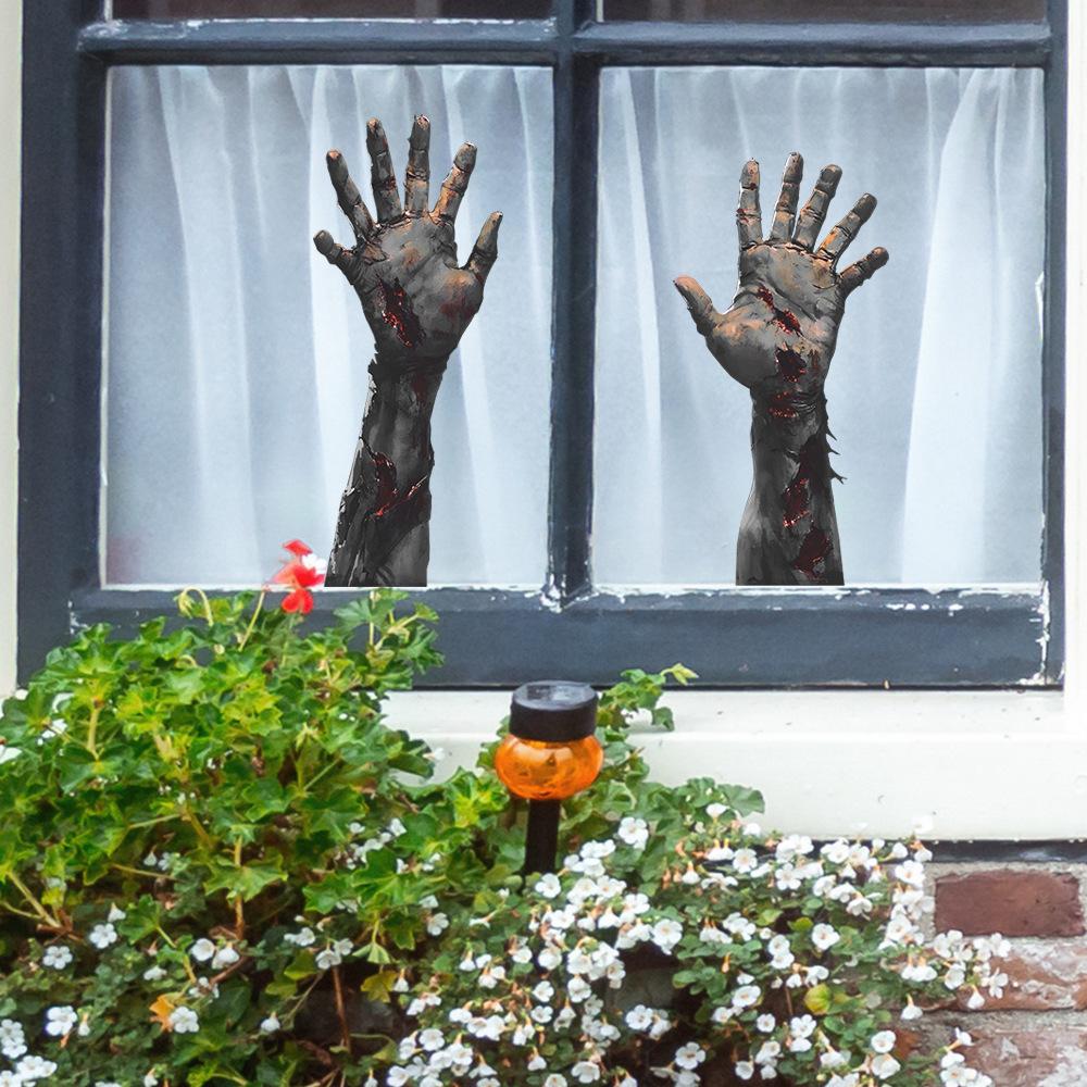 Halloween Horror Zombie Palm Balcony Glass Showcase Home Decoration Static Window Stickers