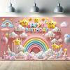Happy Birthday Party Banner mit niedlichen Wolken und Regenbogen Geeignet für Innen- und Außenfeiern, Hochzeiten