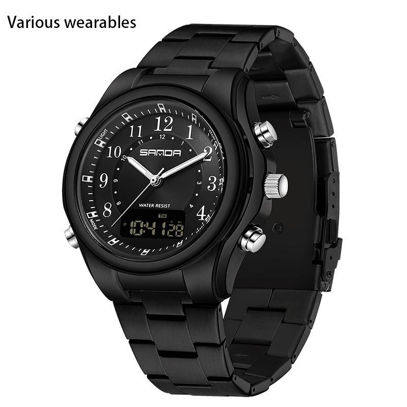 

Электронные кварцевые часы со стальным ремешком, многофункциональные, светящиеся, модные, трендовые мужские часы