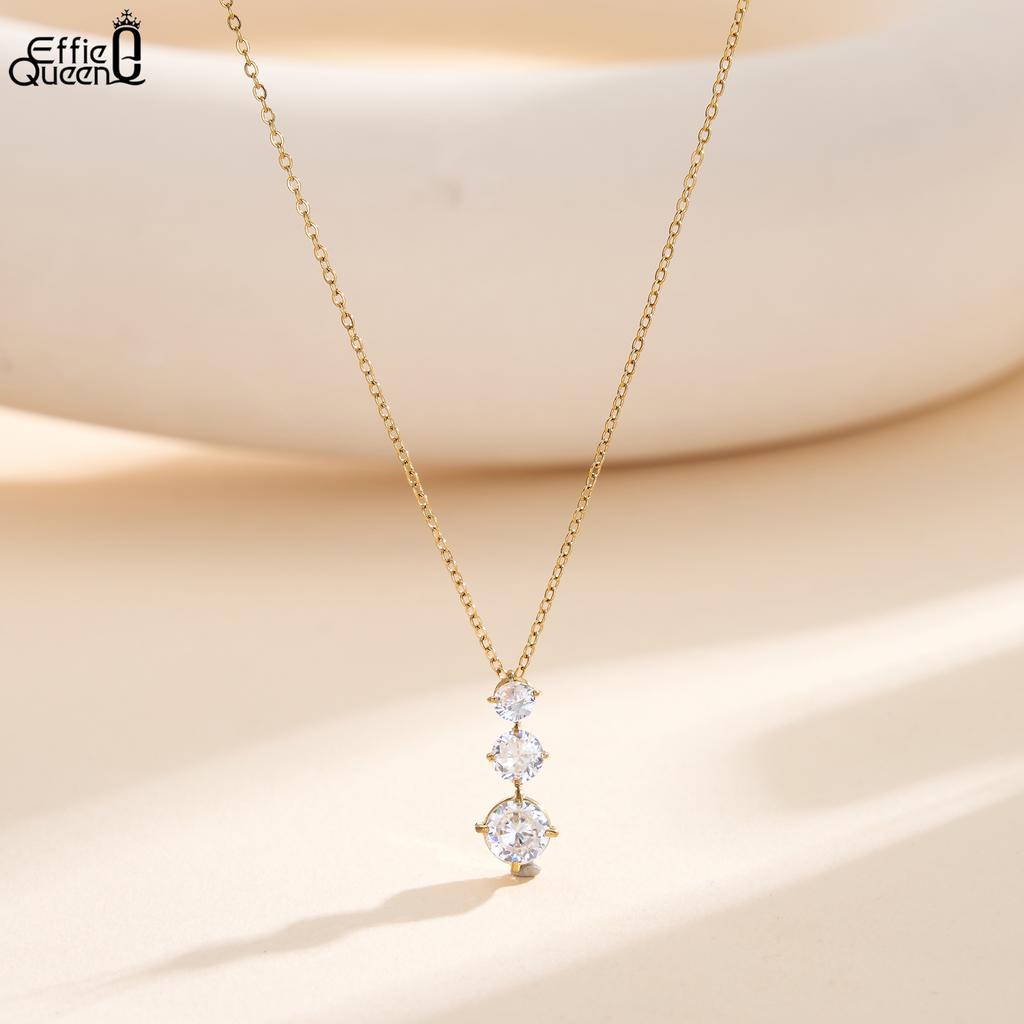 EFFIE QUEEN Stainless Steel 18k Gold Round Cut Zirconia Pendant Necklace Banquet Jewelry for Women, Wedding Party Gift STKN08