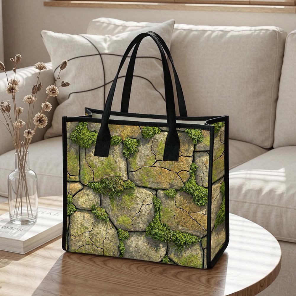 Moss Stone Pattern Tote Bag Casual Daily Shopping Portable Large Capacity Shoulder Handbag