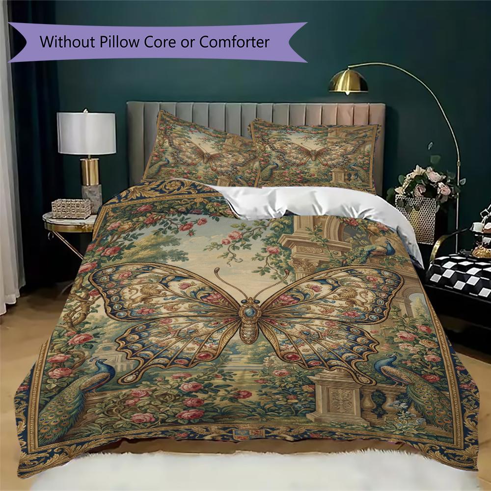 Butterfly Decoration Pattern Bedding Uilt Set Uilt Cover Pillowcase Home Decoration Birthday Gift (1 * Duvet Cover + 2 * Pillowcase Without Core)34