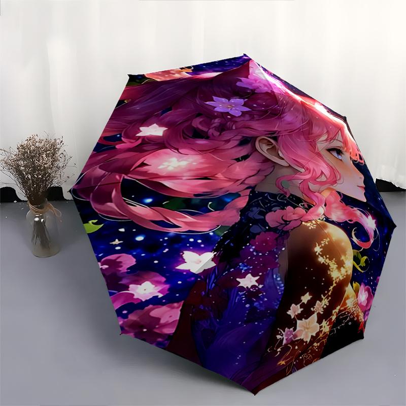 1pc Floral Fantasy Umbrella Auto-Open Close, Foldable Design, Outdoor Shelter for Festivals & Everyday Use - Perfect Gift for Fans!R073
