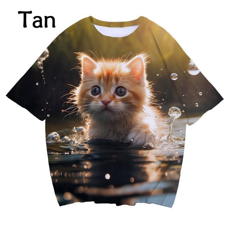 

Новая женская футболка с 3D принтом и милым рисунком кота, повседневная большая футболка с круглым вырезом и короткими рукавами, топ 6XL