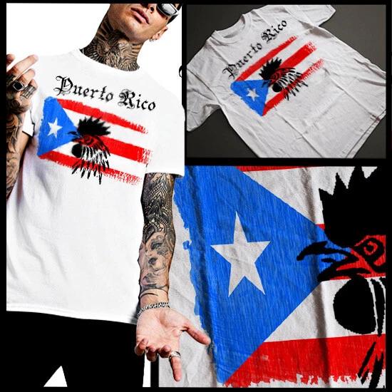 Puerto Rican Flag With Rooster T-Shirt Boricua Taino Caribbean Pride Cotton Tee
