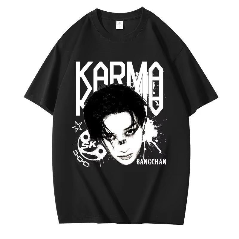 KPOP Das 4. Album KARMA T-Shirt CHANGBIN HYUNJIN FELIX Koreanische Mode Sommer Baumwolle Hip Hop T-Shirt Harajuku Oberteile Streetwear