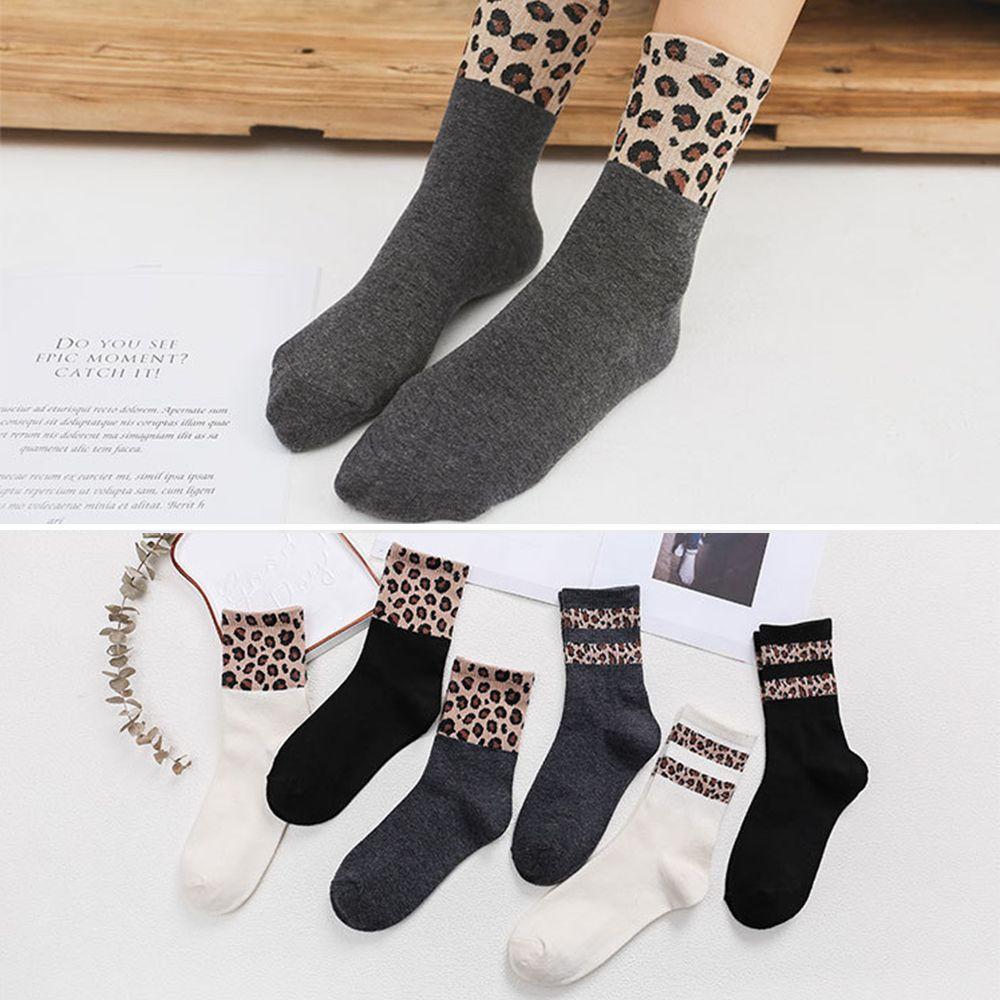 Retro Style Cotton Leopard Pattern Warm Socks Mid Tube Socks Autumn Winter Long Socks