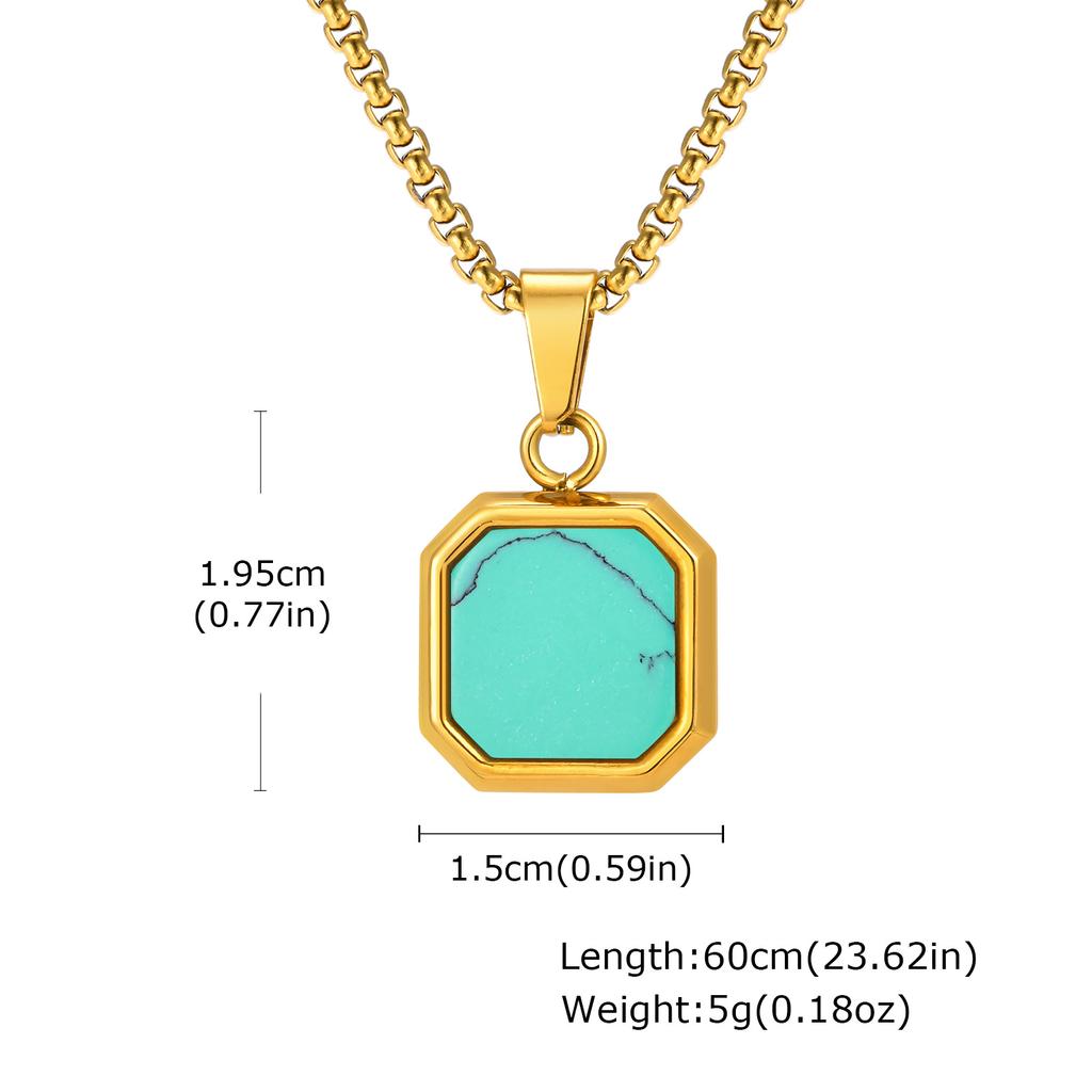 Natural Stone Square Pendant Necklace for Men Boys,Stainless Steel Turquoise Pendant,Jewelry Gift for Husband Dad Son BBF