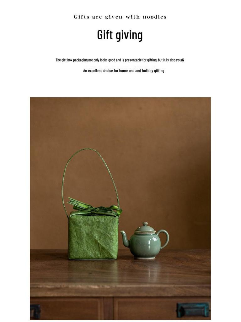 Celadon Ruyi Tea Set: Embossed Gaiwan, Teapot, Cup, Can, and Ornament