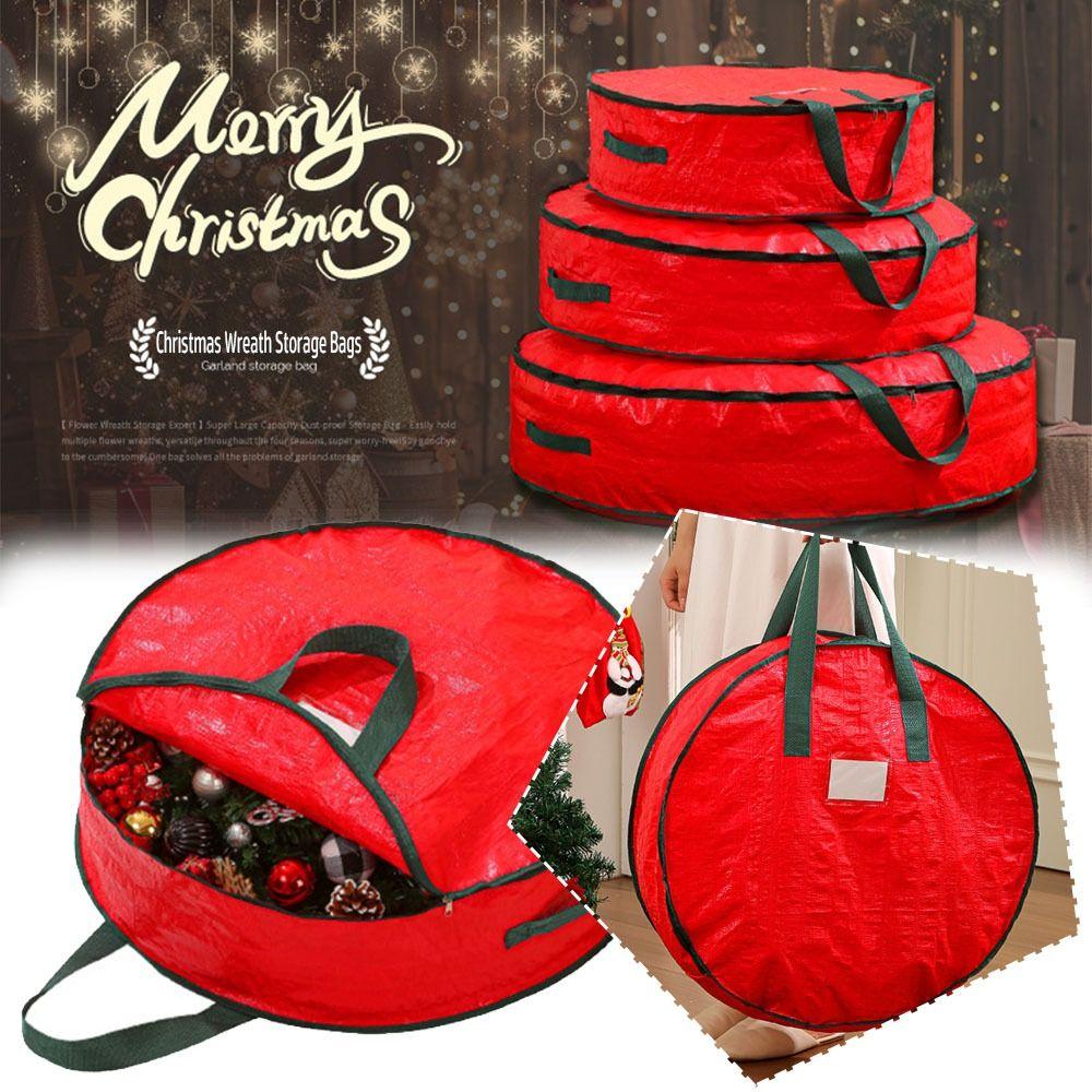 Durable Foldable Christmas Wreath Storage Bags Waterproof Dustproof with Handles Decoration Storage Bag Round Garland Bags