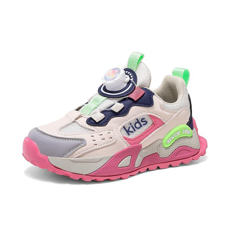 Girls' sports shoes 2025 spring and autumn new middle-aged and older girls' mesh breathable button running shoes children's soft sole