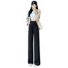 Narrow suit pants women's 2025 new summer thin small casual straight black drape ice silk wide-leg pants