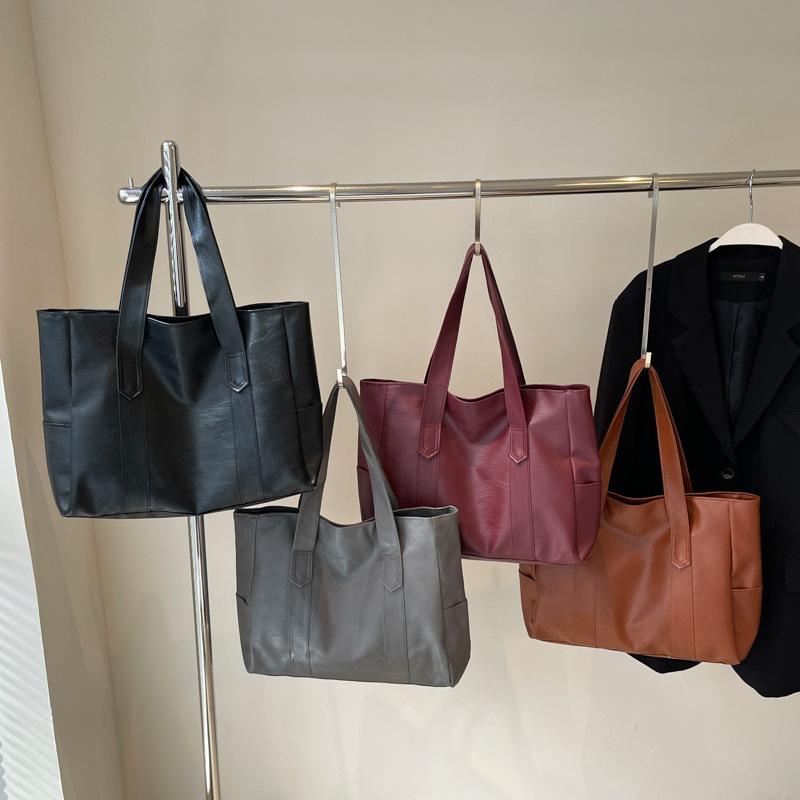 Retro Soft PU Leather Tote Bag, Large Capacity Shoulder Handbag for Women, Fashion Casual Work Bag