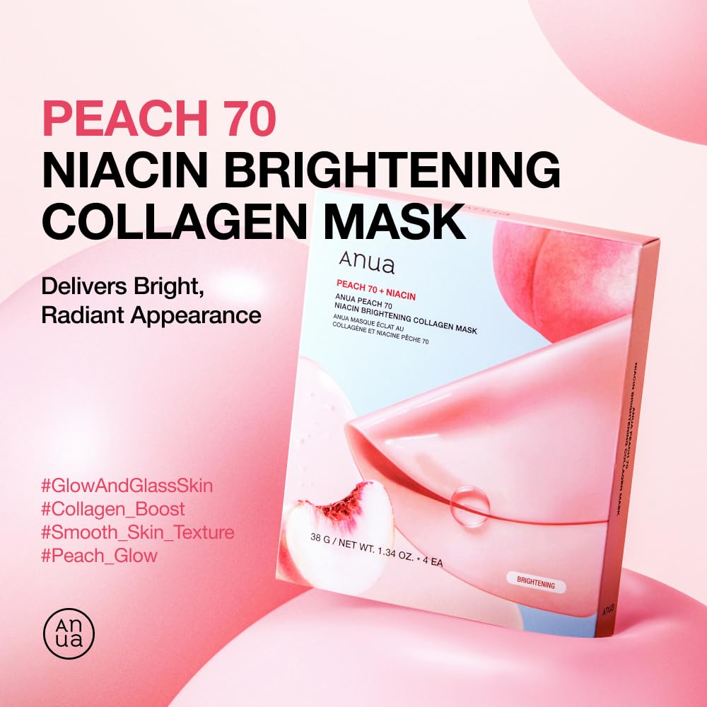 ANUA Peach 70 Niacin Collagen Face Mask for Glowing and Pore Moisturizing for Dry and Combination This Sheet Mask Is a Collagen Pack and Is Perfect