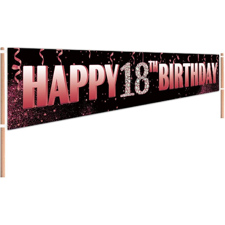 Large Happy 18th Birthday Yard Sign Banner, 18 Years Old Birthday Sign, 18th Birthday Party Supplies Decorations, 18th Birthday Black Pink Rose Gold Bday 18th