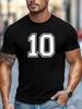 Unisex Kaki Ronde Hals T-shirt Retro Varsity Nummer 10 Dubbele Omtrek Wit Cijfer Grafisch Zacht Korte Mouw Sport Fan Losse Heren Top