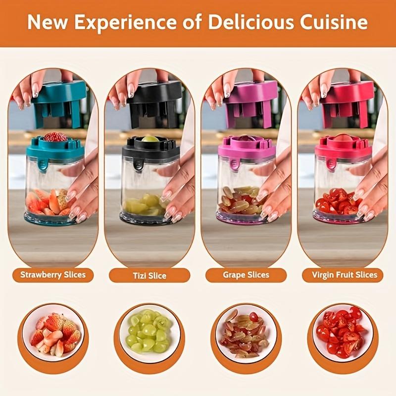 Stainless Steel Manual Fruit Slicer with Detachable Stainless Steel Blades , Ideal for Strawberries, Grapes, Tomatoes, Onions, Mushrooms, and More