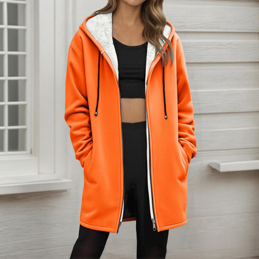 Women's Fashionable Loose Zipper Cardigan With Fleece Hoodie