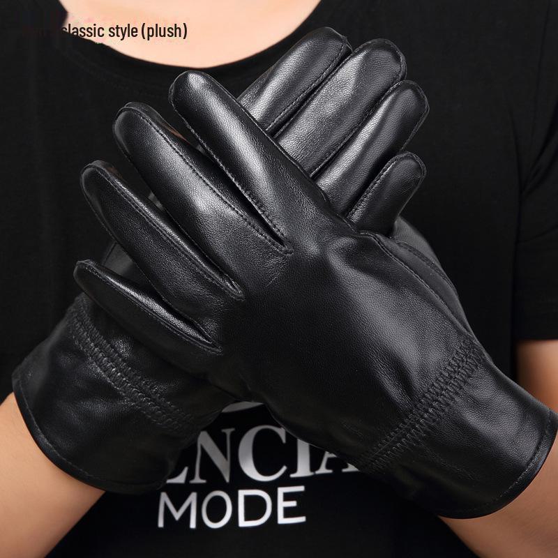 Unisex Sheepskin Leather Motorcycle Gloves with Velvet Lining for Winter Warmth