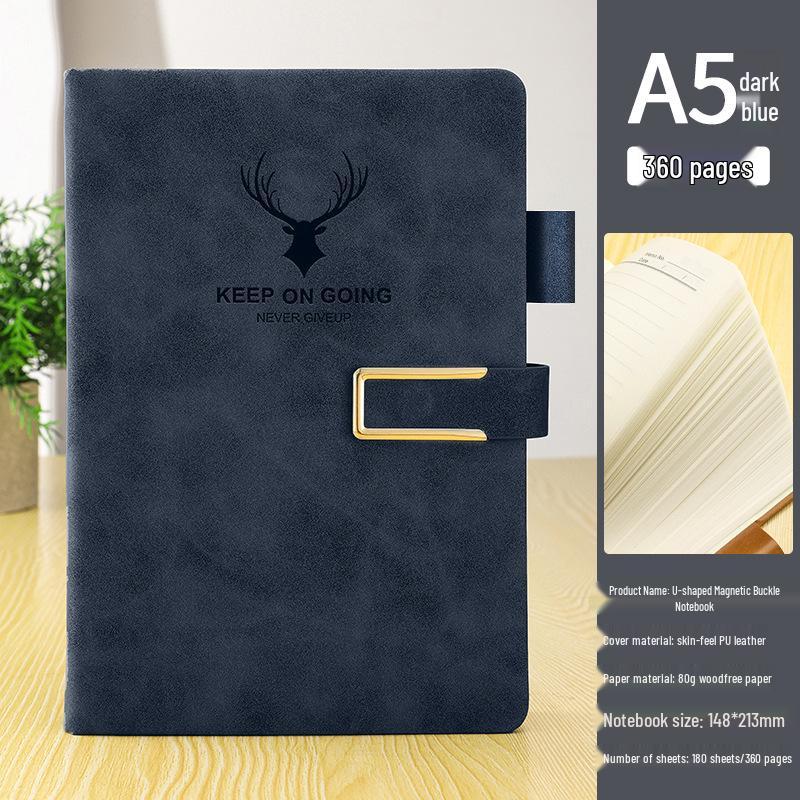 A5 Sheepskin Office Notebook with Custom Logo - Soft Leather Business Meeting Record Book.