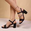 Block Heel Sandals for Women Look Thin and Heightened Foreign Trade Rhinestone Open Toe Internet Celebrity Retro Sandals