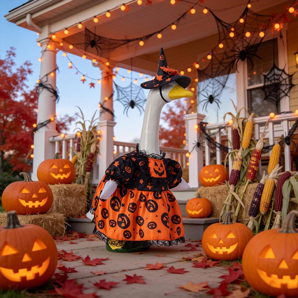 Halloween Porch Goose Costume Dress with Hat Festive Yard Decoration Outfit Suitable for Large Outdoor Goose or Bird Holiday Display