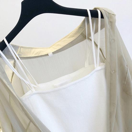 Women Top Beach Cover-up Thin Anti-UV Long Sleeves Solid Color Loose Soft Casual Lapel Spring Summer AC Shirt Sun Protection Coat